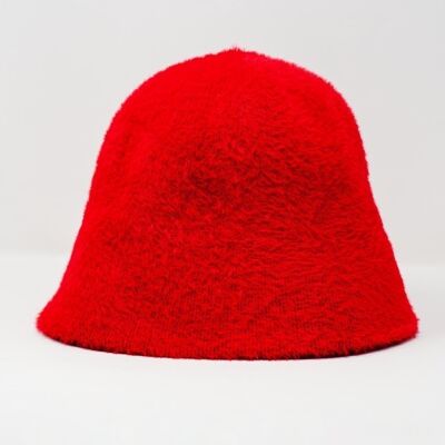 Red knitted bucket hat