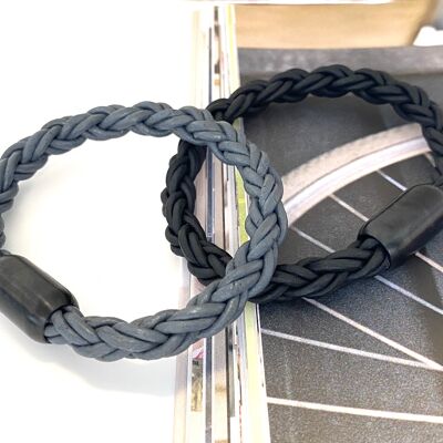 Men's bracelet round braided leather black