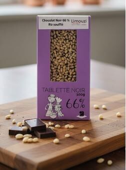 66% dunkle Schokoladentafel mit Puffreis 100g
