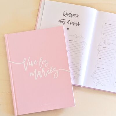 Pre-filled wedding guest book Long live the bride and groom (pink)