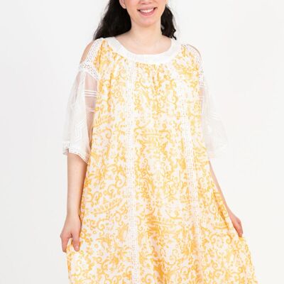 Robe grande taille imprimé jaune (C6598)