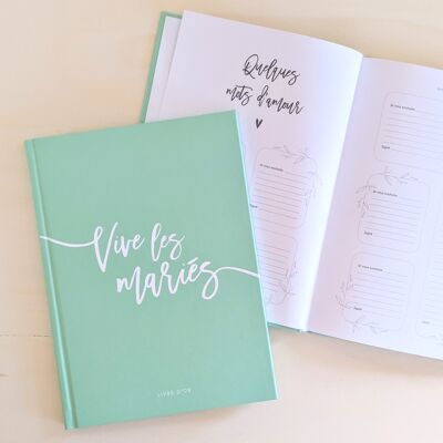 Pre-filled wedding guest book Long live the bride and groom (green)