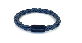 Bracelet homme rond cuir tressé gris 1