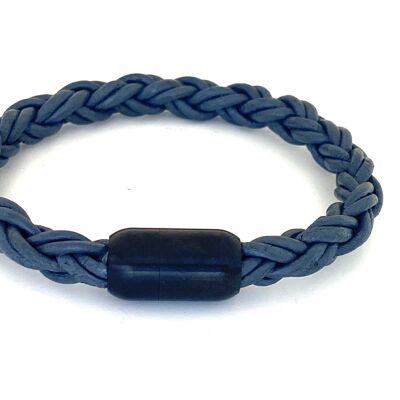 Men's bracelet round braided leather grey