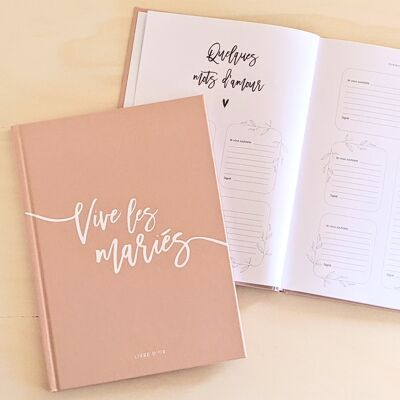 Pre-filled wedding guest book Long live the bride and groom (beige color)