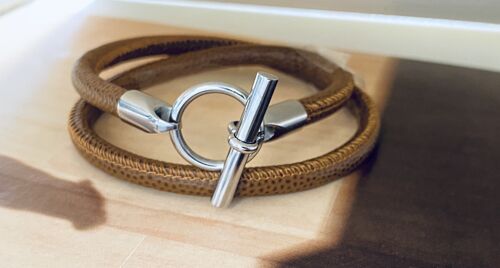 Bracelets leather brown Hermes style steel