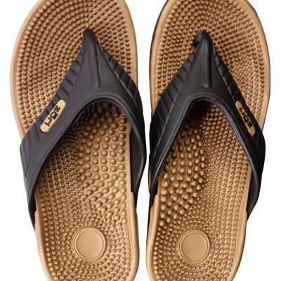 Pantuflas Zori - Zwart/Cognac - Tanga de masaje