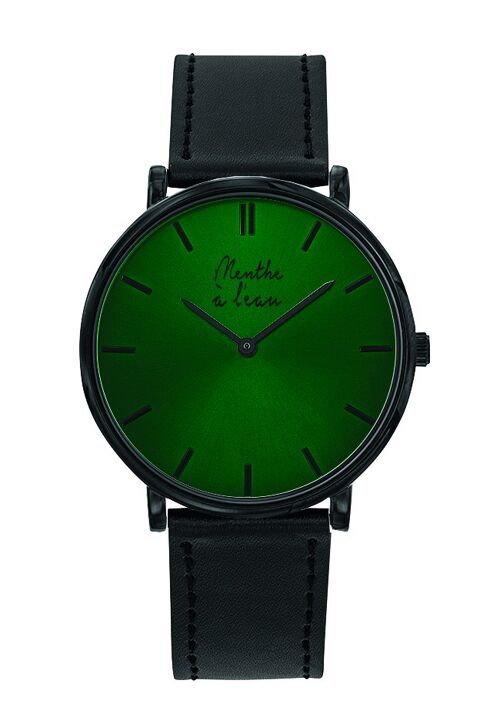 L'Indécise façon cuir noir fond vert