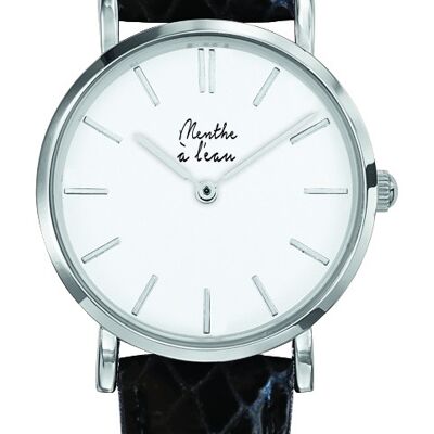 Orologio La Véritable Femme Cinturino in pelle di pitone nero con sfondo cromato bianco