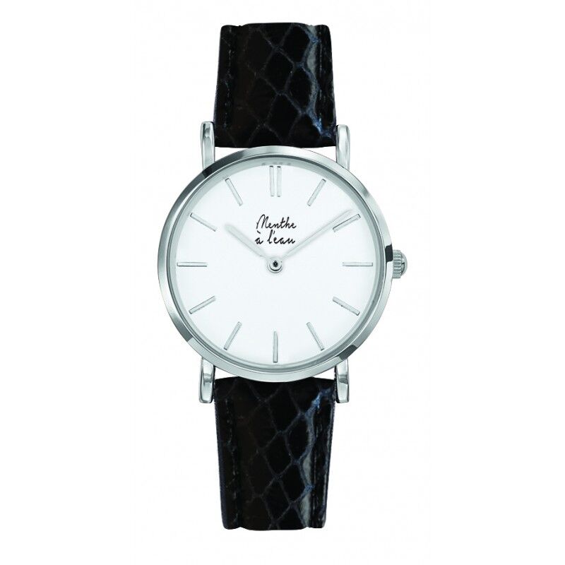 La Véritable Femme Uhr Schwarzes Pythonlederarmband mit weißem Chromhintergrund
