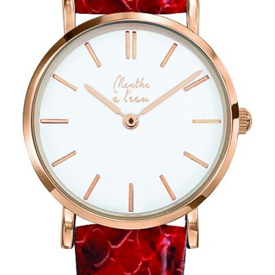 Genuine red python leather white background rose gold