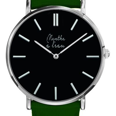 Genuine leather green chrome black background