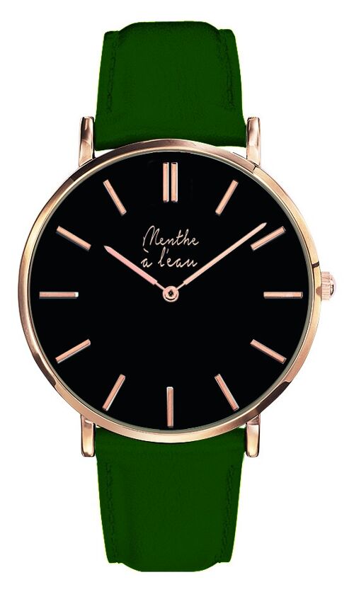 La Véritable cuir vert fond noir dorée rose