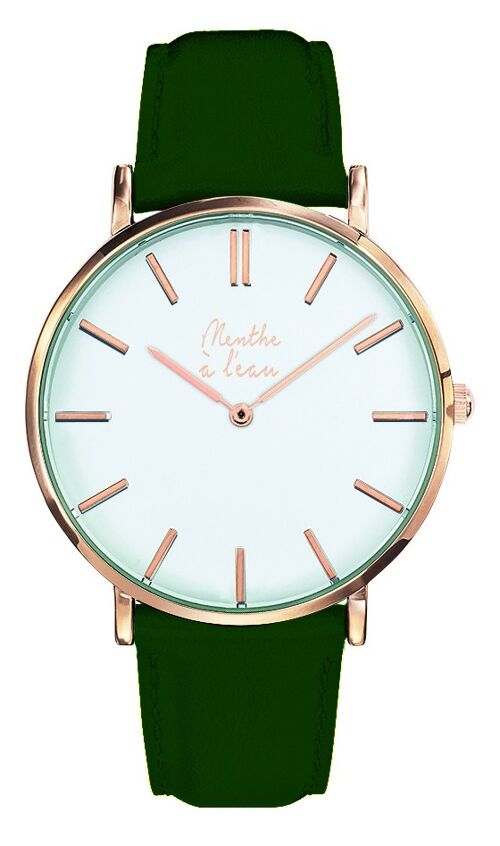 La Véritable cuir vert fond blanc dorée rose