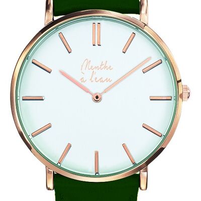 Genuine leather green white background rose gold