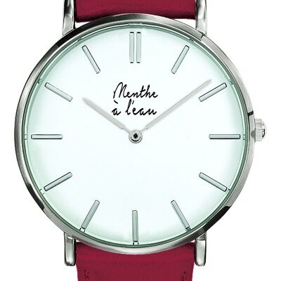 Orologio The Real Man Cinturino in pelle rossa sfondo cromato bianco