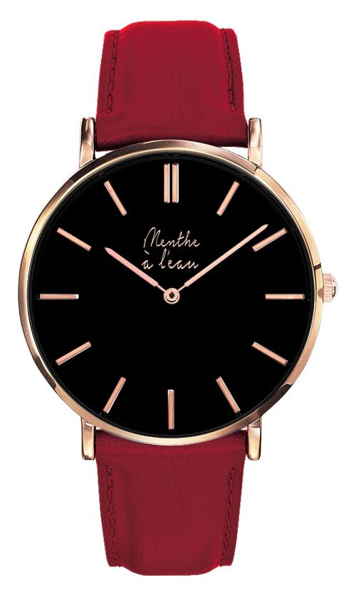 La Véritable cuir rouge fond noir dorée rose