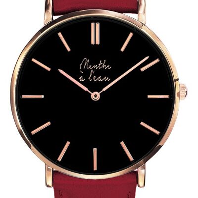 Genuine leather red black background rose gold
