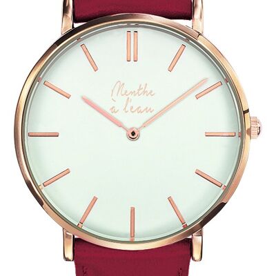The genuine red leather white background rose gold