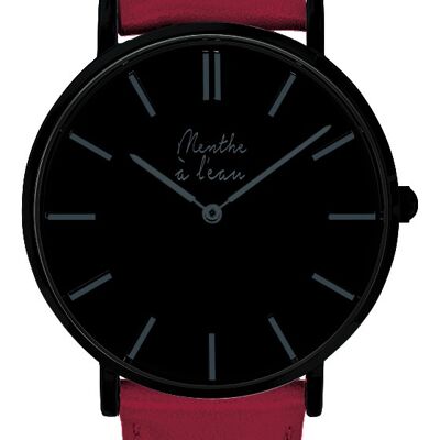 The genuine red leather black background black finish
