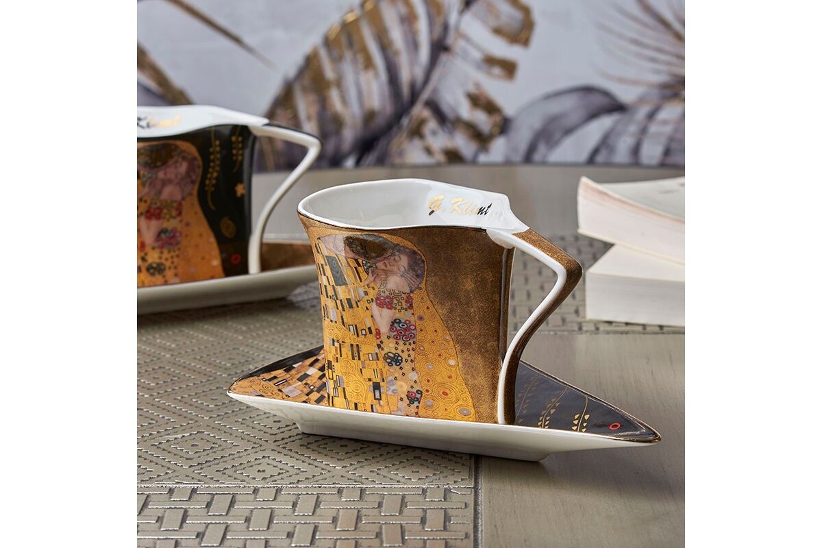 ENS. 2 TAZZE TRIANGOLARI IN PORCELLANA KLIMT 180 ML + 2 CUCCHIAI - G.KLIMT