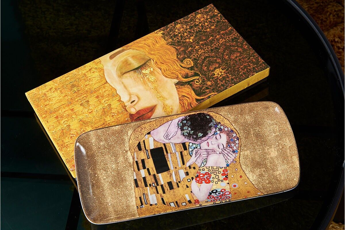 PIATTO RETTANGOLARE IN PORCELLANA IL BACIO DI G.KLIMT - G.KLIMT