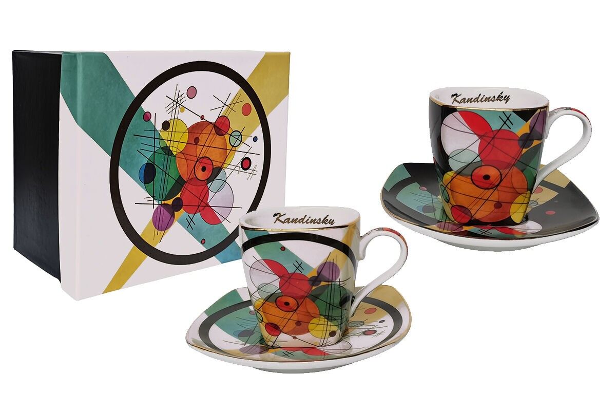 ENS.2 TAZZE + 2 TAZZE IN PORCELLANA - CERCHI CERCHIATI KANDINSKY