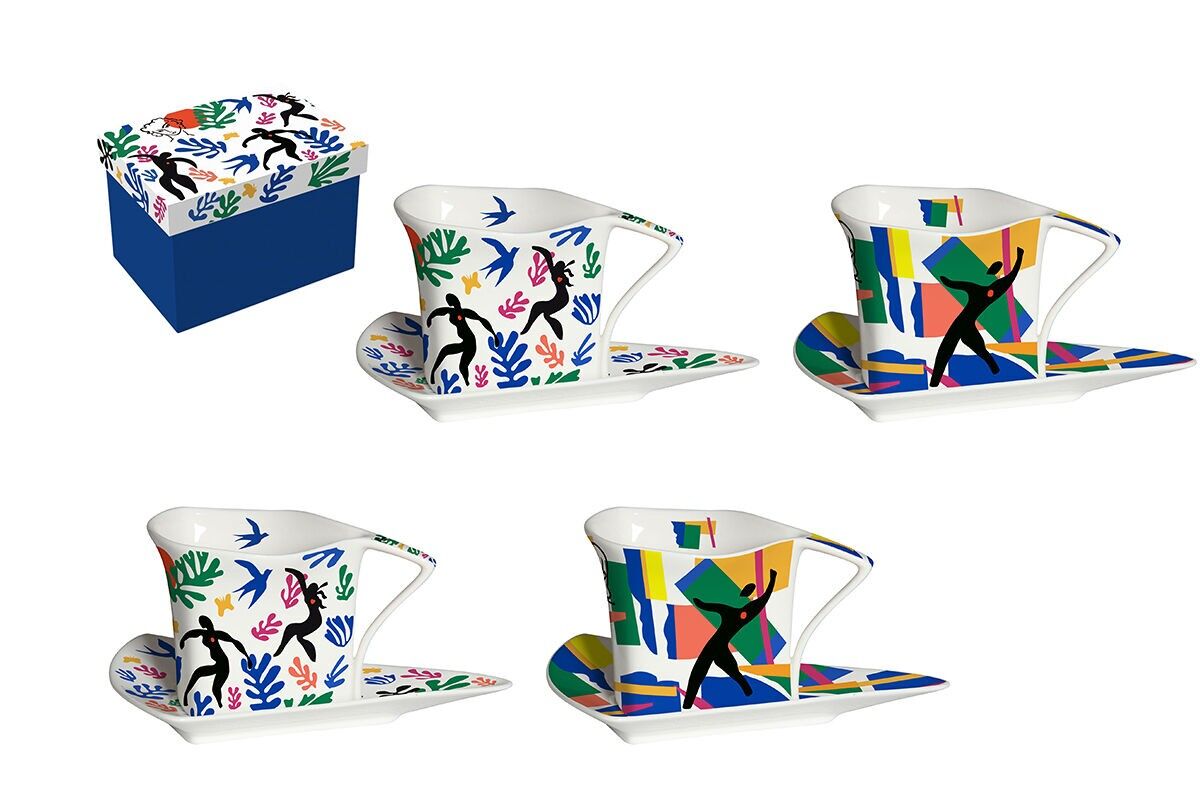 SET DI 4 TAZZE TRIANGOLARI IN PORCELLANA 90ML + TAZZA IN ACCIAIO INOX - MATISSE SPIRIT