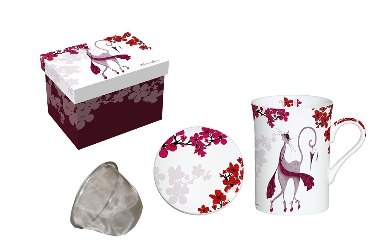 TAZZA DA TÈ 300ML + INFUSORE IN PORCELLANA SAKURA ROSE - CATITUDES BY M.ROBERTSON - CATTITUDINI