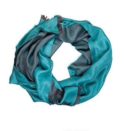 Alpaca wool and silk double face turquoise shawl
