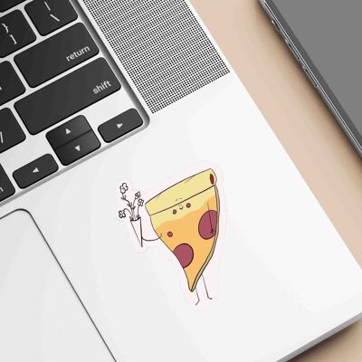 Pizza Slice Holding Flowers - Fun Vinyl Sticker for Foodies