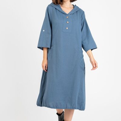 Robe coton/lin grande taille avec capuche (C8020)
