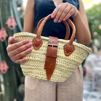 Handmade Moroccan Straw Bag with Leather Handles & Buckle Strap – French Basket