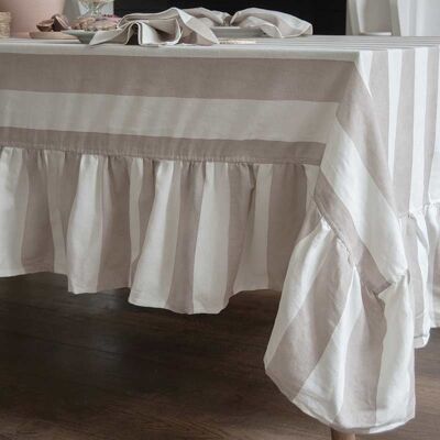 Nappe rectangulaire à volants rayée moka Riviera