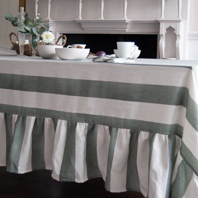 Nappe rectangulaire à volants rayée Riviera Sage