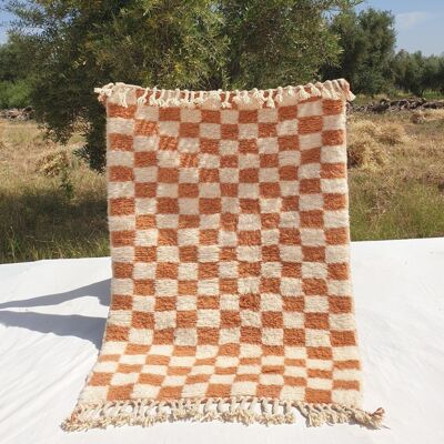 Farlacha | Beni Ourain Moroccan Rug 4x5 ft Terracotta Checkered | 4'x5'61 Ft | 120x171 cm