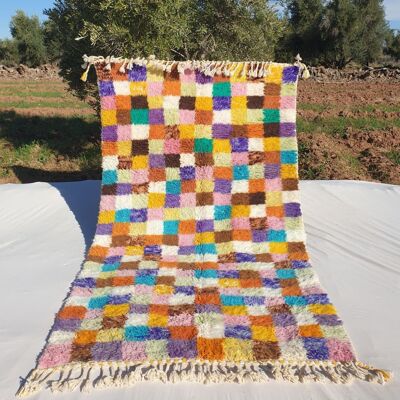 Talina – Tapis marocain Beni Ourain authentique à carreaux multicolores