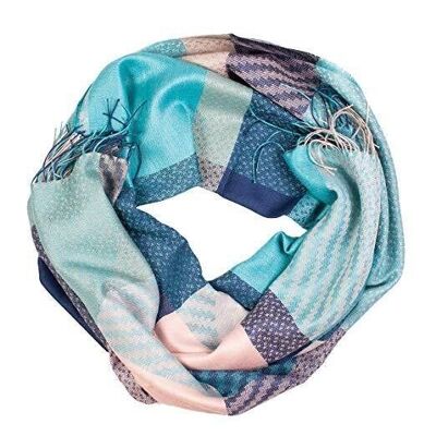Alpaca wool and silk blue checkered shawl