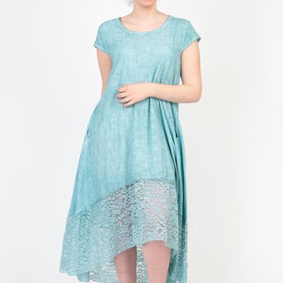 Robe turquoise avec dentelle grande taille (C8016)