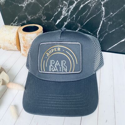Casquette homme 'super parrain' - grise - avec patch détachable imprimé
