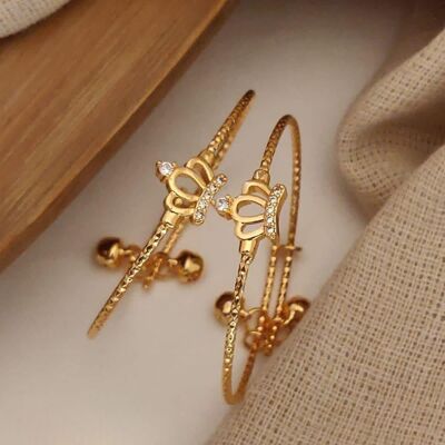 Zircon Crown Charm Adjustable Brass Bracelet for Kids