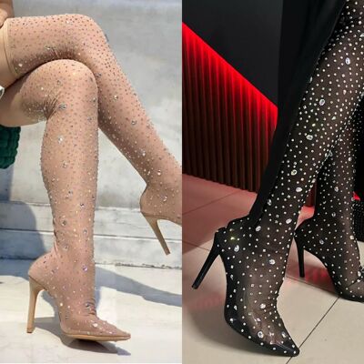 Bottes hautes avec strass (lot de 12 paires, tailles UK3-UK8)