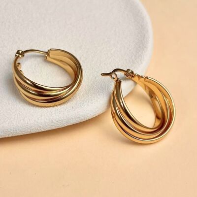 Pendientes de aro entrelazados de acero inoxidable dorado de estilo moderno