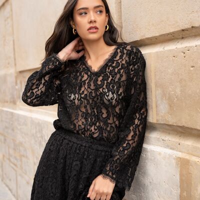 Blouse Maël col V en dentelle - 81062