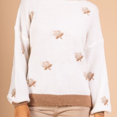 Pull laine doux motif fleuri PP2507