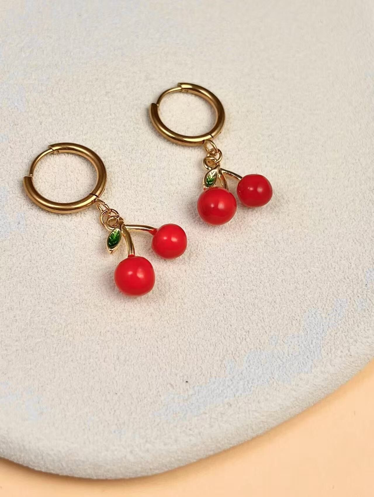 Cherry Hoop Earrings – Stainless Steel Dangles