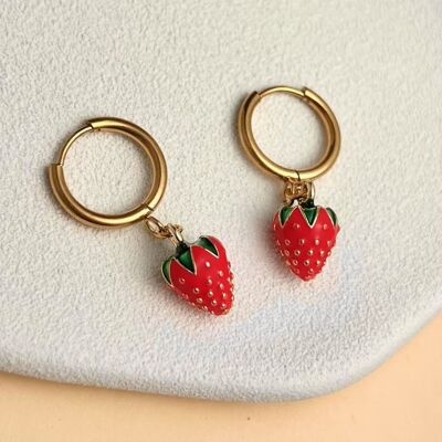 Aros de fresa – Pendientes colgantes de acero inoxidable
