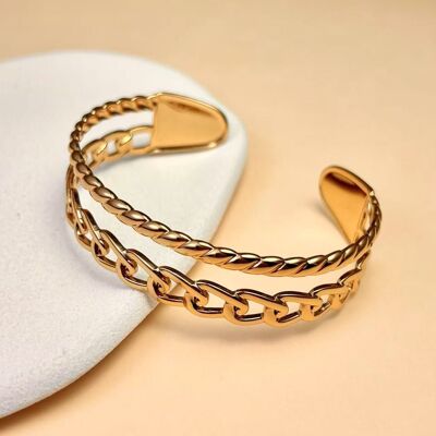 Bracelet jonc double chaîne torsadée doré élégant
