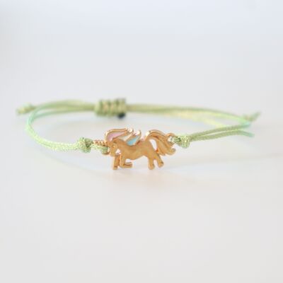 Unicorn Bracelet for Girls – Back to School Gift-gold plated unicorn lime cord