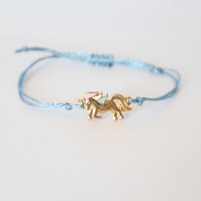 Bracciale unicorno per ragazze-bracciale per bambini-bracciale placcato oro con cordino blu metallizzato-regalo per l'iscrizione a scuola